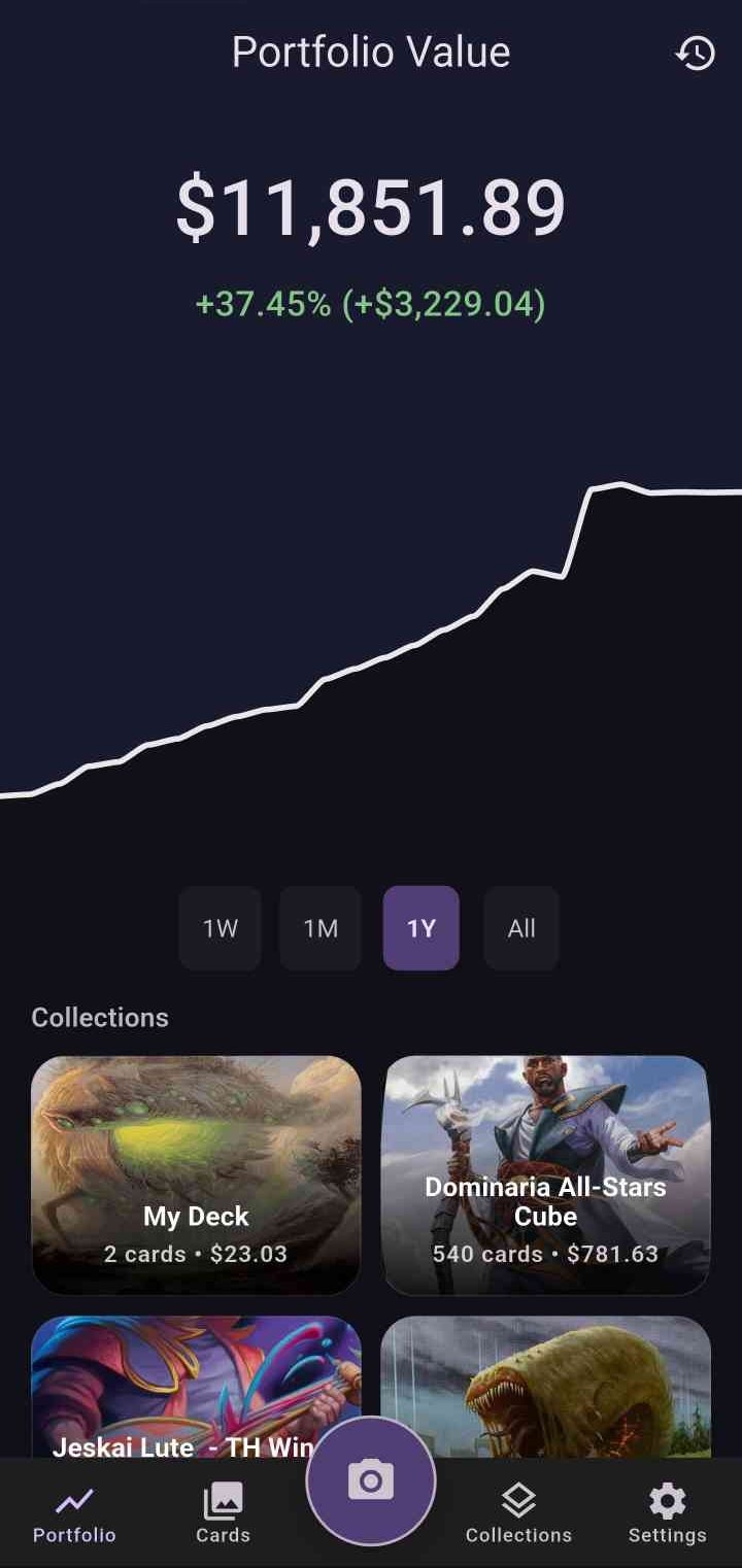 Scattershot Portfolio Value screen showing collection value and graph