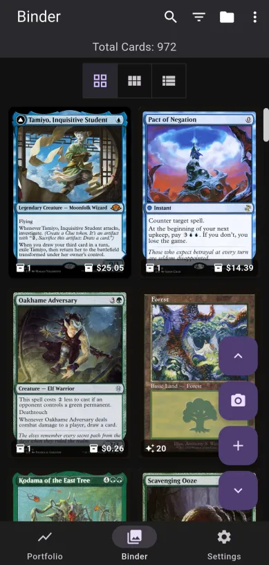 Binder screen (dark mode)