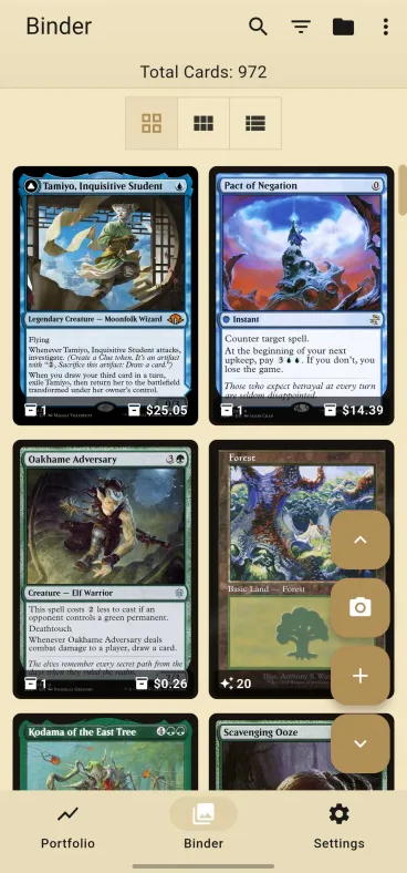 Binder screen (light mode)