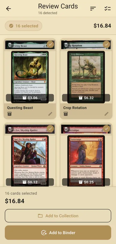 Review cards screen (light mode)